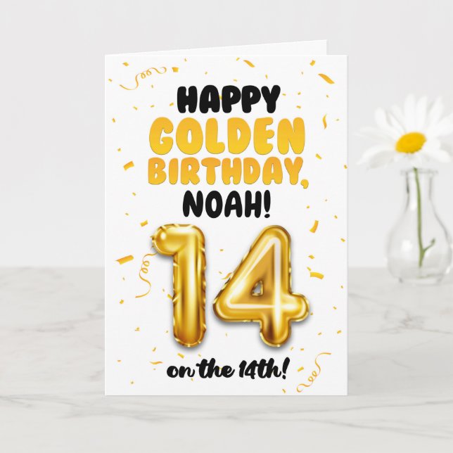 Tarjeta Happy Golden Birthday, 14th Birthday Card for Teen (Planta pequeña)
