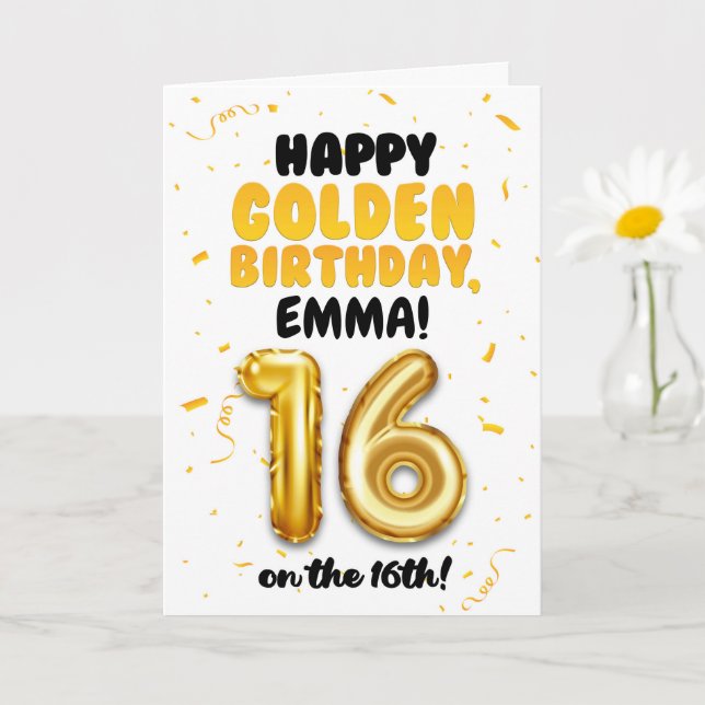 Tarjeta Happy Golden Birthday, 16th Birthday Card for Teen (Planta pequeña)