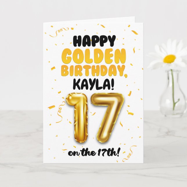 Tarjeta Happy Golden Birthday, 17th Birthday Card for Teen (Planta pequeña)