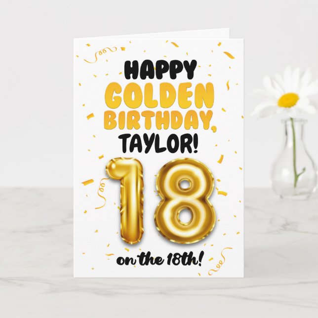 Tarjeta Happy Golden Birthday, 18th Birthday Card  (Planta pequeña)