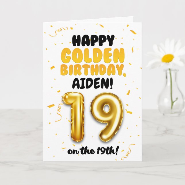 Tarjeta Happy Golden Birthday, 19th Birthday Card  (Planta pequeña)