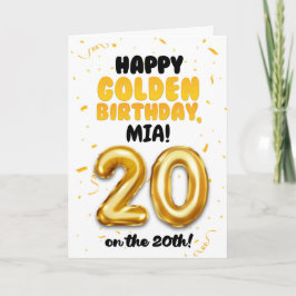 Tarjeta Happy Golden Birthday, 20th Birthday Card 
