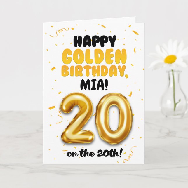 Tarjeta Happy Golden Birthday, 20th Birthday Card  (Planta pequeña)