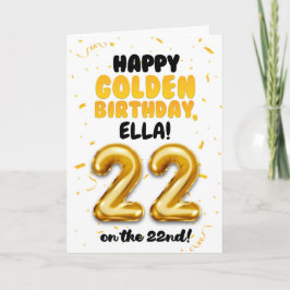 Tarjeta Happy Golden Birthday, 22nd Birthday Card 