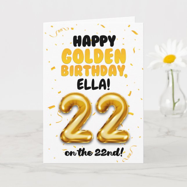 Tarjeta Happy Golden Birthday, 22nd Birthday Card  (Planta pequeña)