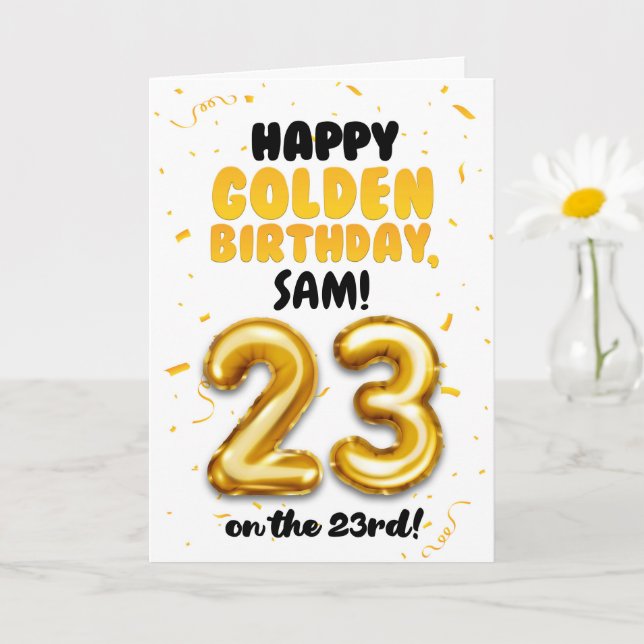 Tarjeta Happy Golden Birthday, 23rd Birthday Card  (Planta pequeña)