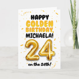 Tarjeta Happy Golden Birthday, 24th Birthday Card 