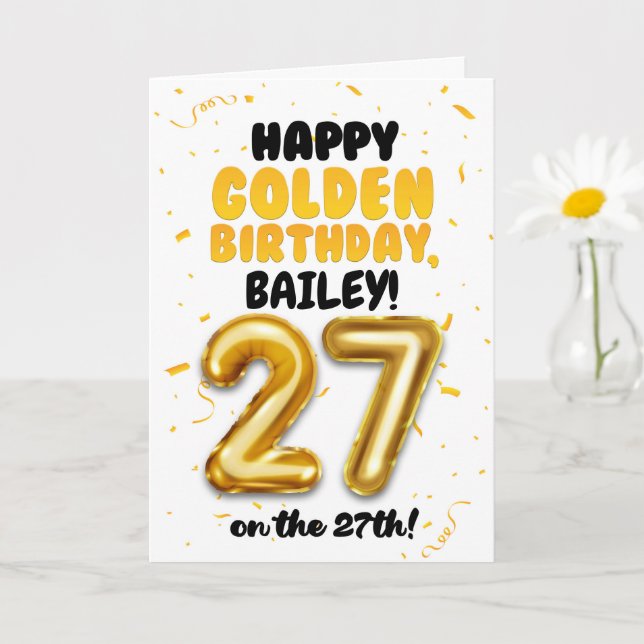 Tarjeta Happy Golden Birthday, 27th Birthday Card  (Planta pequeña)