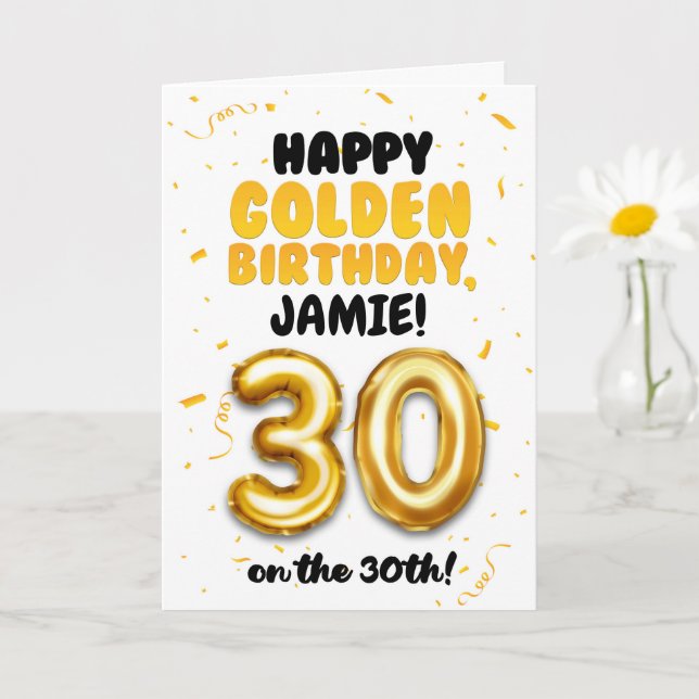 Tarjeta Happy Golden Birthday, 30th Birthday Card  (Planta pequeña)