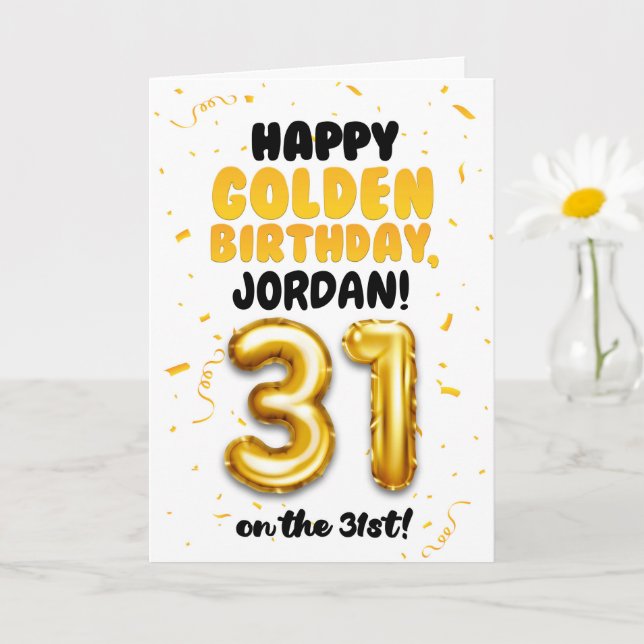 Tarjeta Happy Golden Birthday, 31st Birthday Card  (Planta pequeña)