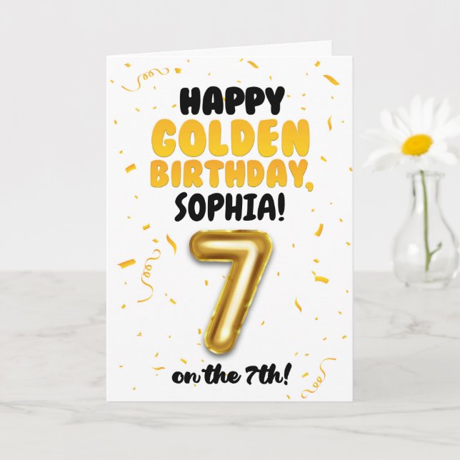 Tarjeta Happy Golden Birthday, 7th Birthday Card for Kids (Planta pequeña)