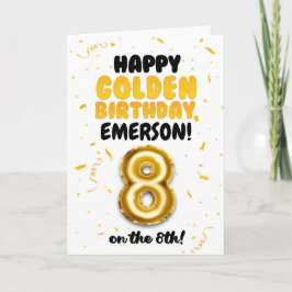 Tarjeta Happy Golden Birthday, 8th Birthday Card for Kids