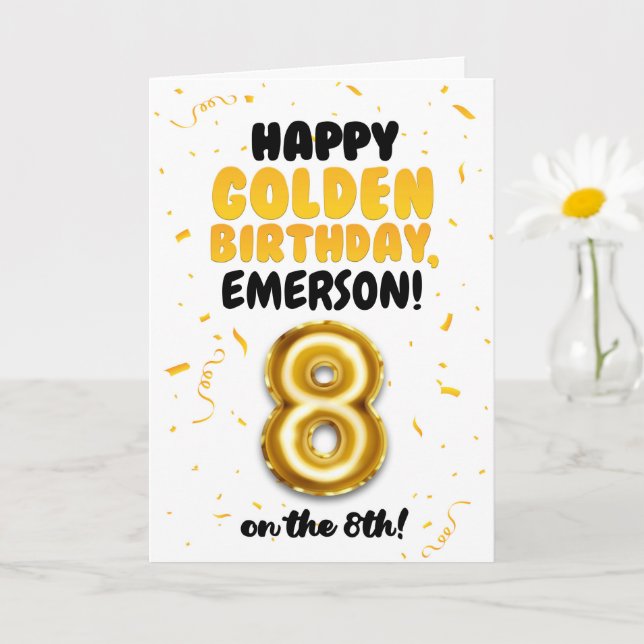 Tarjeta Happy Golden Birthday, 8th Birthday Card for Kids (Planta pequeña)