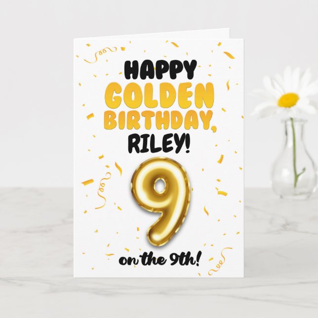 Tarjeta Happy Golden Birthday, 9th Birthday Card for Kids (Planta pequeña)