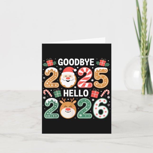 Tarjeta Happy Goodbye 2025 Hello 2026 Festive New Year Loo (Anverso)
