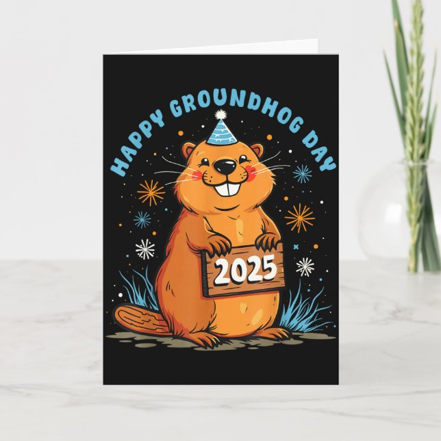 Tarjeta Happy Groundhog Day 2025 Kids Toddler Men Women Bo (Anverso)