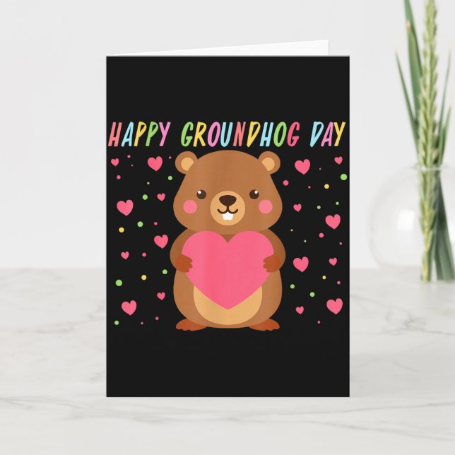 Tarjeta Happy Groundhog Day Groundhog Day Cute Woodchuck F (Anverso)