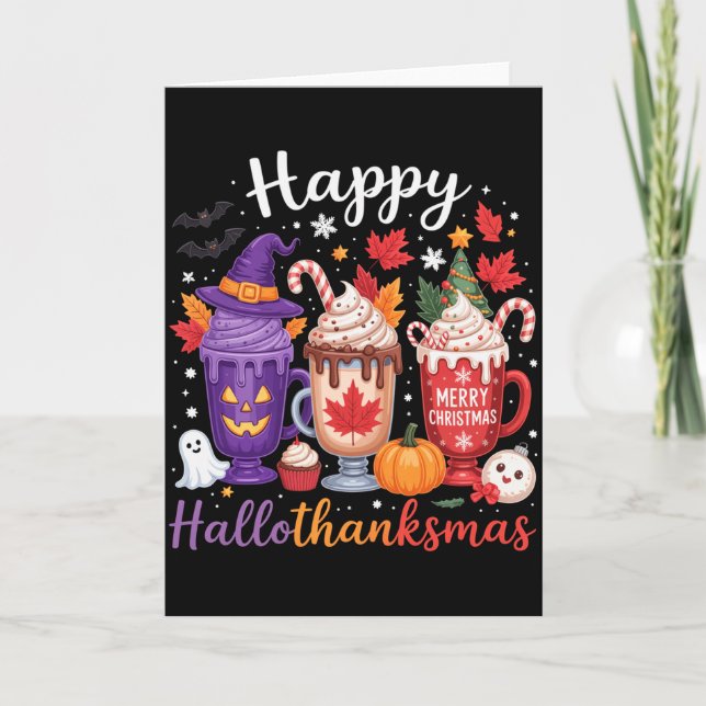 Tarjeta Happy Hallothanksmas Coffee Lover Halloween Merry  (Anverso)