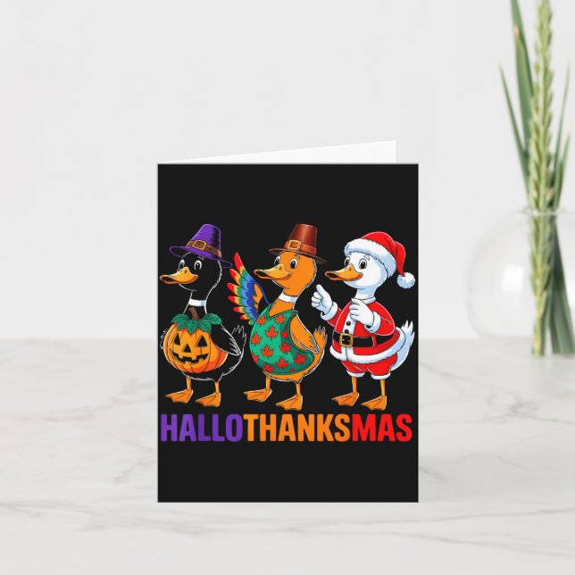 Tarjeta Happy Hallothanksmas Duck Lover Halloween Merry Ch (Anverso)