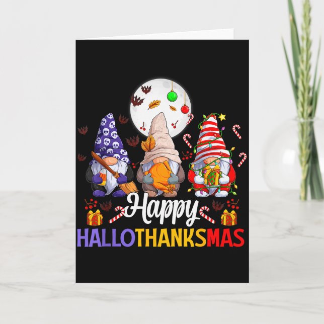 Tarjeta Happy Hallothanksmas Gnomes Lover Halloween Merry  (Anverso)
