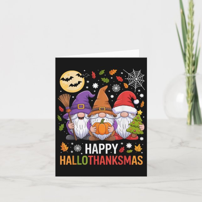 Tarjeta Happy Hallothanksmas Gnomes Lover Halloween Merry  (Anverso)