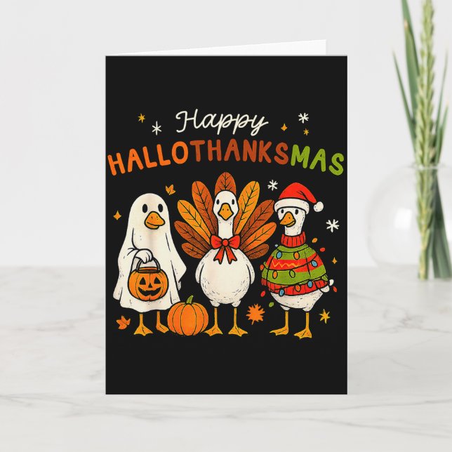 Tarjeta Happy Hallothanksmas Goose Halloween Thanksgiving  (Anverso)