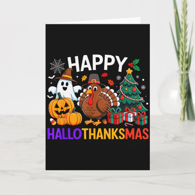 Tarjeta Happy Hallothanksmas Halloween Thanksmas Holiday S (Anverso)