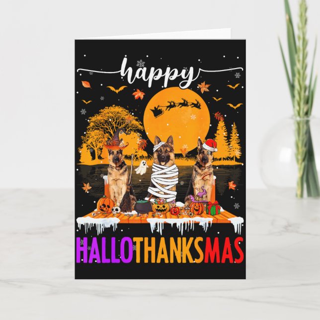 Tarjeta Happy Hallothanksmas Halloween Xmas German Shepher (Anverso)