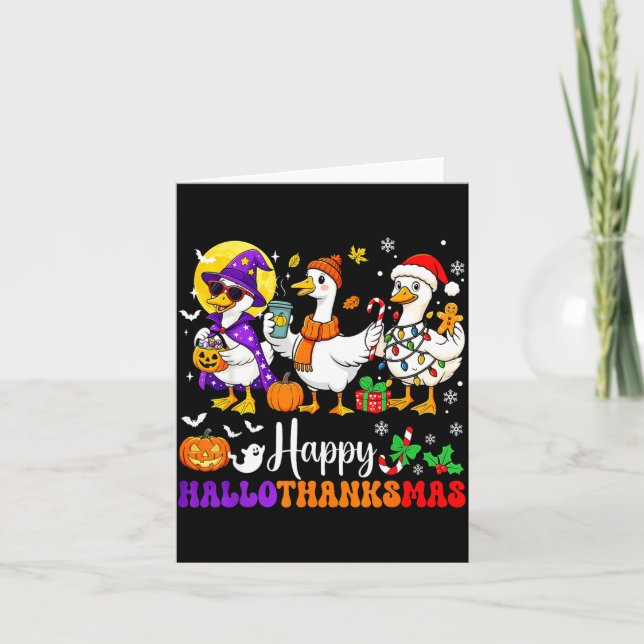Tarjeta Happy Hallothanksmas Santa Goose Witch Soky Season (Anverso)