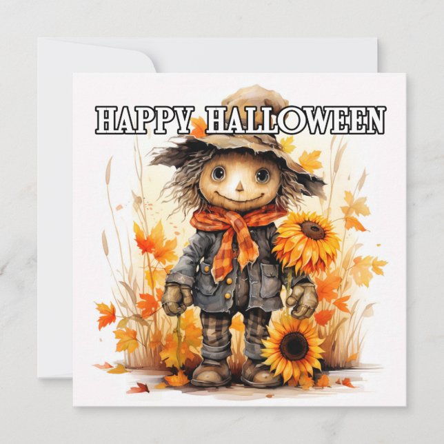 Tarjeta Happy Halloween Adorable Scarecrow (Anverso)