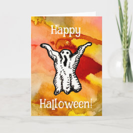 Tarjeta Happy Halloween Cartoon Ghost Doodle Greeting Card