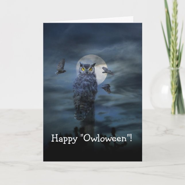 Tarjeta Happy Halloween Scary Owl Card (Anverso)