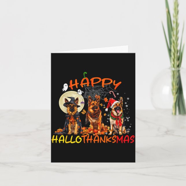 Tarjeta Happy Halloween Thanksgiving Christmas German Shep (Anverso)