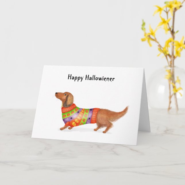 Tarjeta Happy Hallowiener dachshund Halloween (flor amarilla)