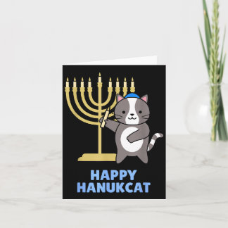 Tarjeta Happy Hanukcat Black Cat Meowzel Tov Menorah Funny