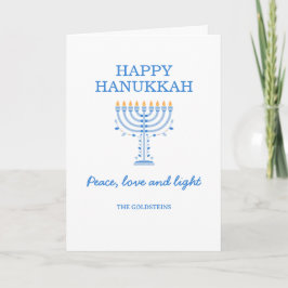 Tarjeta Happy Hanukkah Blue and White Menorah