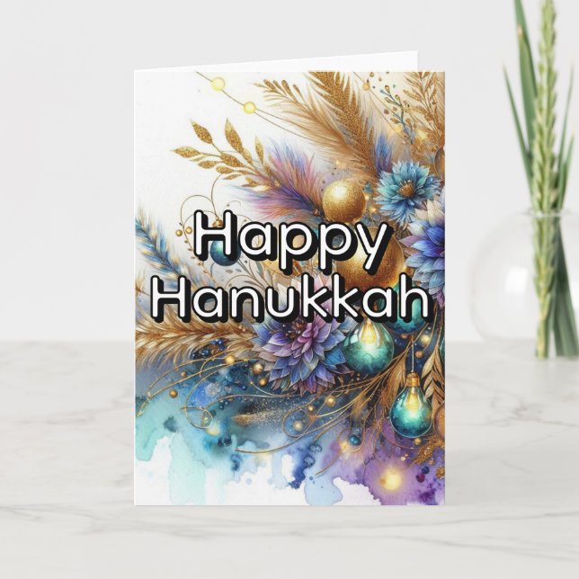 Tarjeta Happy Hanukkah Greeting Card - Blue Gold Abstract  (Anverso)