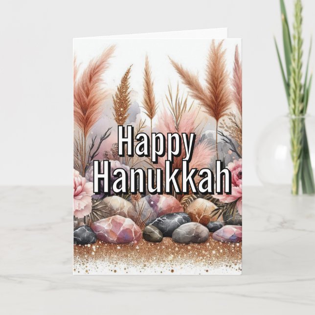 Tarjeta Happy Hanukkah Greeting Card - Modern Simple Pink (Anverso)