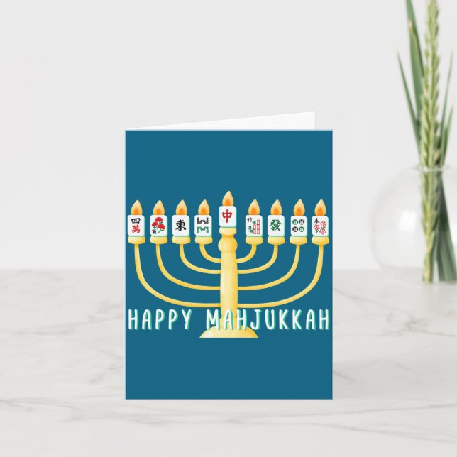 Tarjeta Happy Hanukkah Mahjong Menorah Mahjukkah Chanukkah (Anverso)