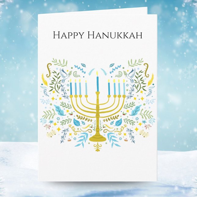 Tarjeta Happy Hanukkah Menorah with Flowers  (Subido por el creador)