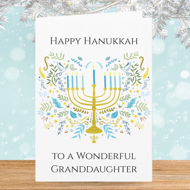 Tarjeta Happy Hanukkah Menorah with Flowers Granddaughter  (Subido por el creador)