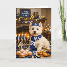 Tarjeta Happy Hanukkah Westie Card – Festive Jewish Dog