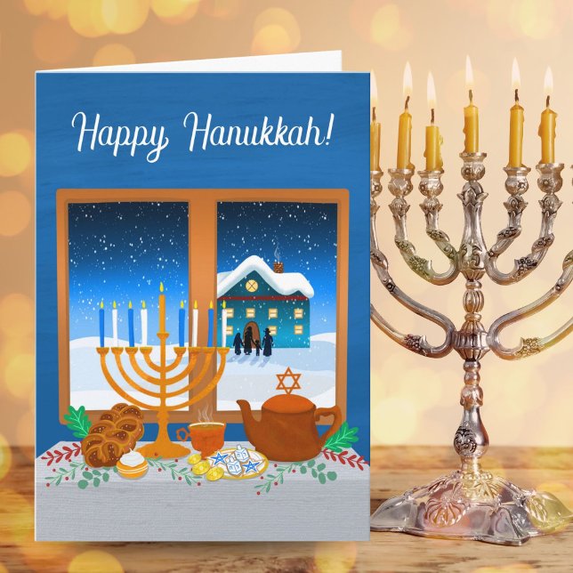 Tarjeta Happy Hanukkah Window Scene Cozy Winter  (Subido por el creador)