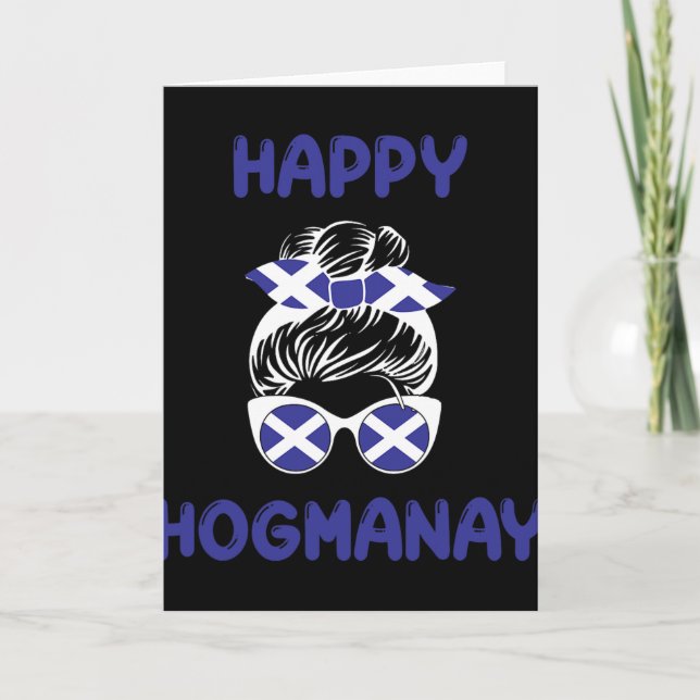 Tarjeta Happy Hogmanay Scotland New Years Eve Messy Bun Wo (Anverso)