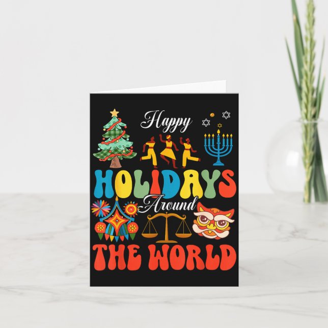 Tarjeta Happy Holidays Around World Christmas Hanukkah Diw (Anverso)