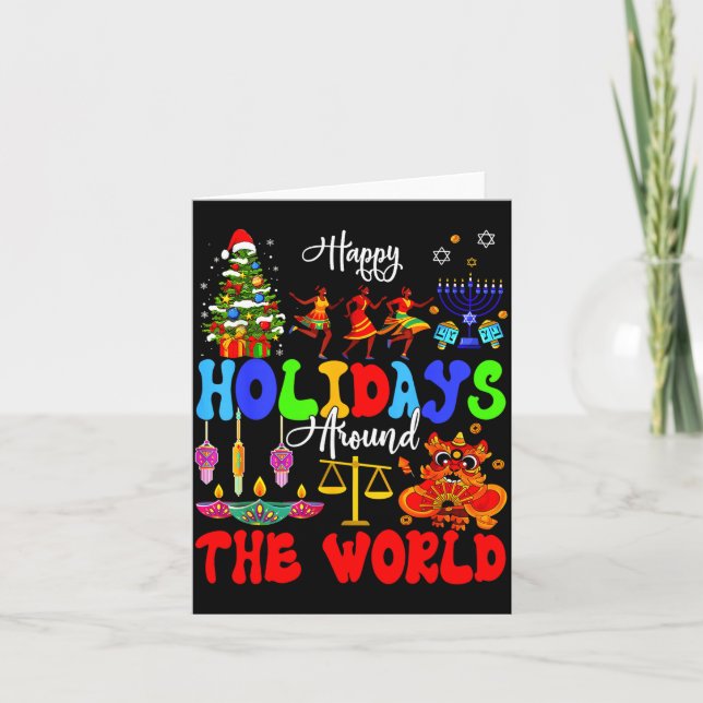 Tarjeta Happy Holidays Around World Matching Family Vacati (Anverso)