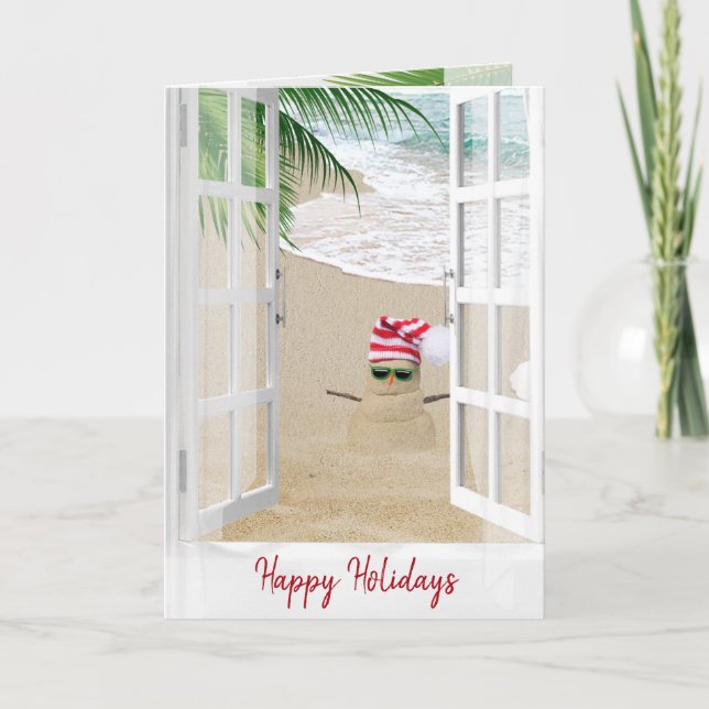 Tarjeta Happy Holidays Beach Window (Anverso)