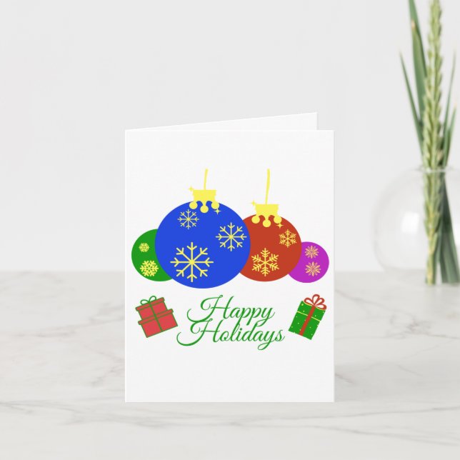 Tarjeta Happy Holidays Christmas Balls and Gifts Design (Anverso)