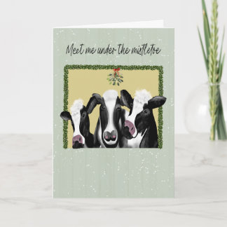 Tarjeta Happy Holidays Cows Meet Me Under the Mistletoe