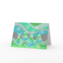 Tarjeta "Happy Holidays" de los árboles de inviern